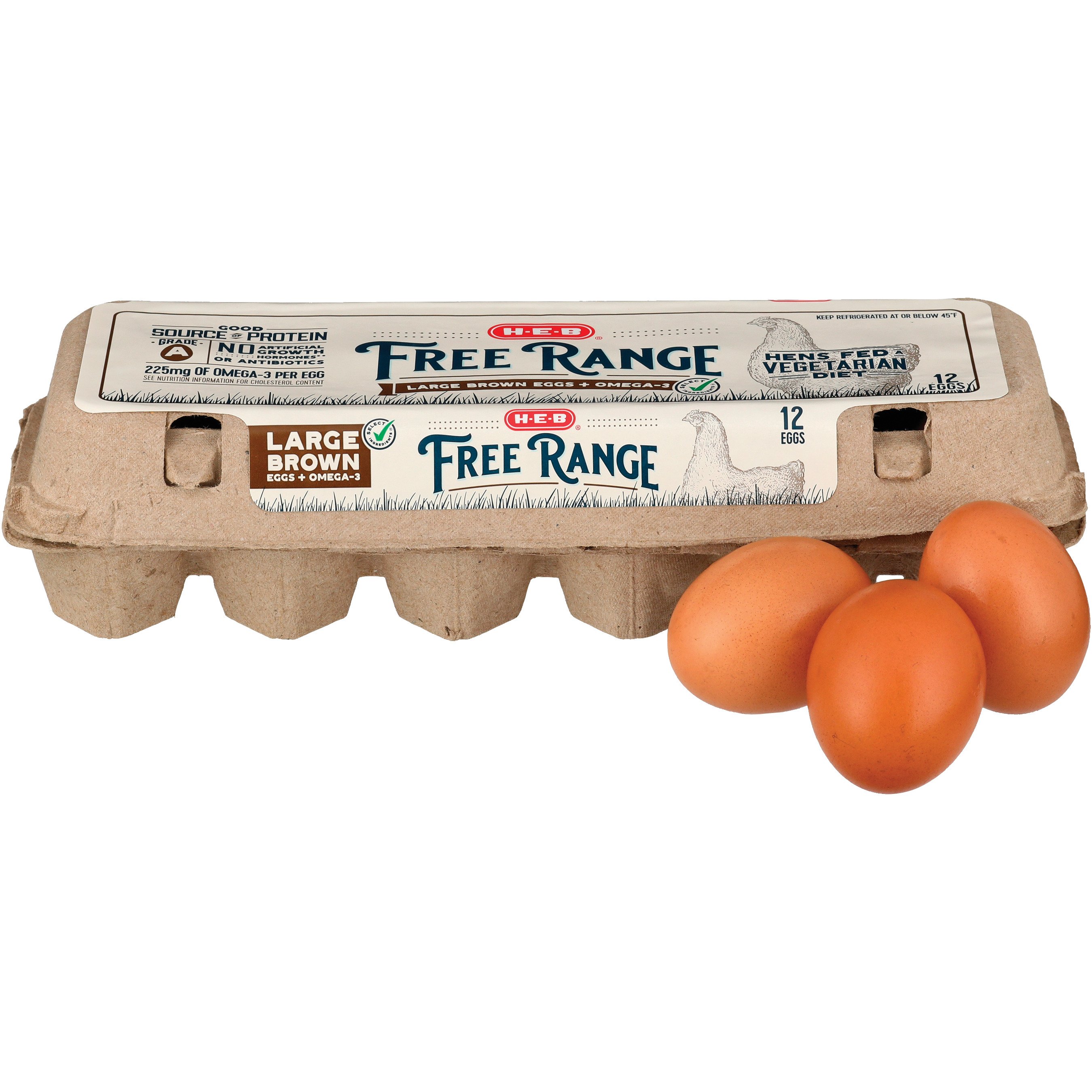 H E B Free Range Omega Plus Grade A Large Brown Eggs