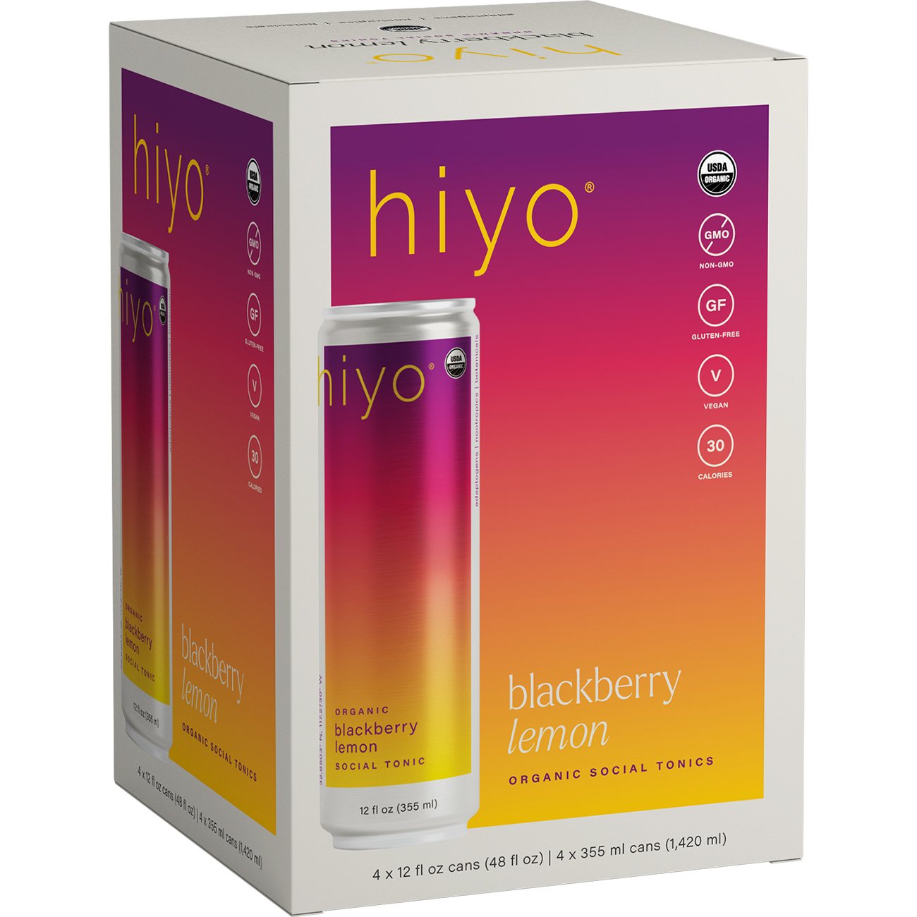 hiyo Non-Alcoholic Sparkling Social Tonic 4 pk Cans - Blackberry Lemon, 12 oz