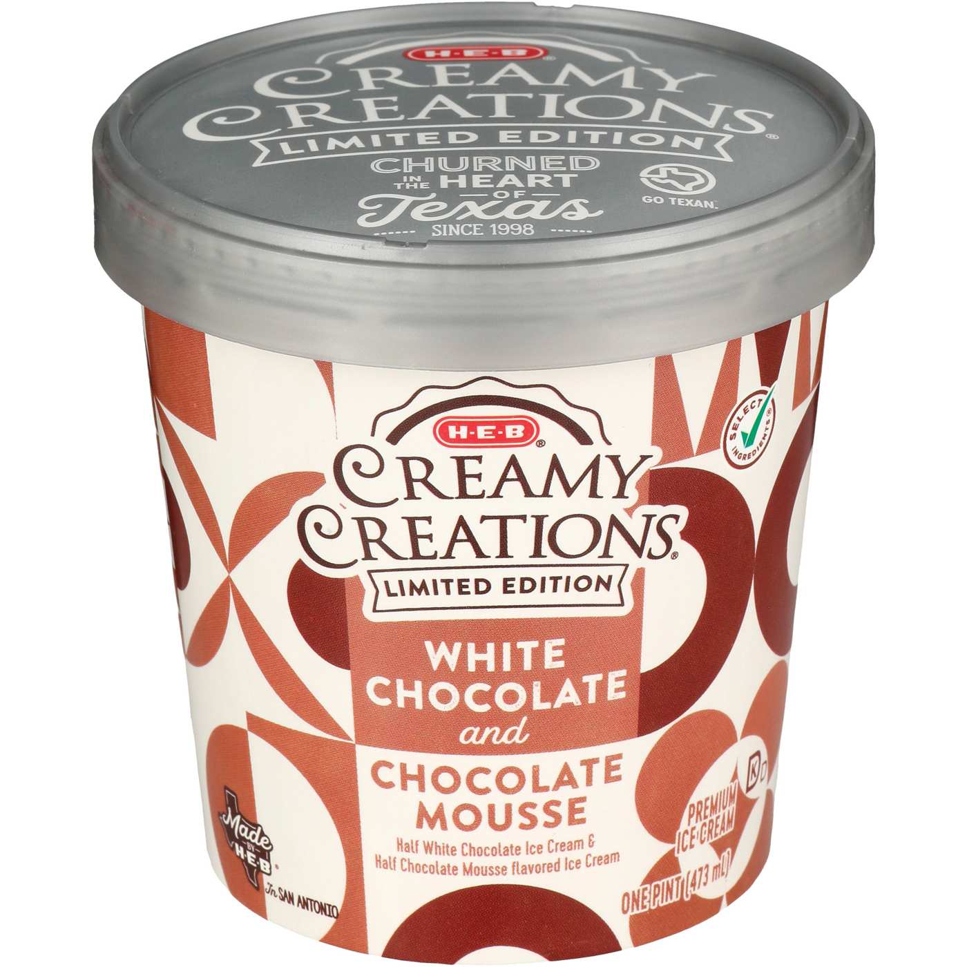 H-E-B Creamy Creations White Chocolate & Chocolate Mousse Ice Cream; image 1 of 2