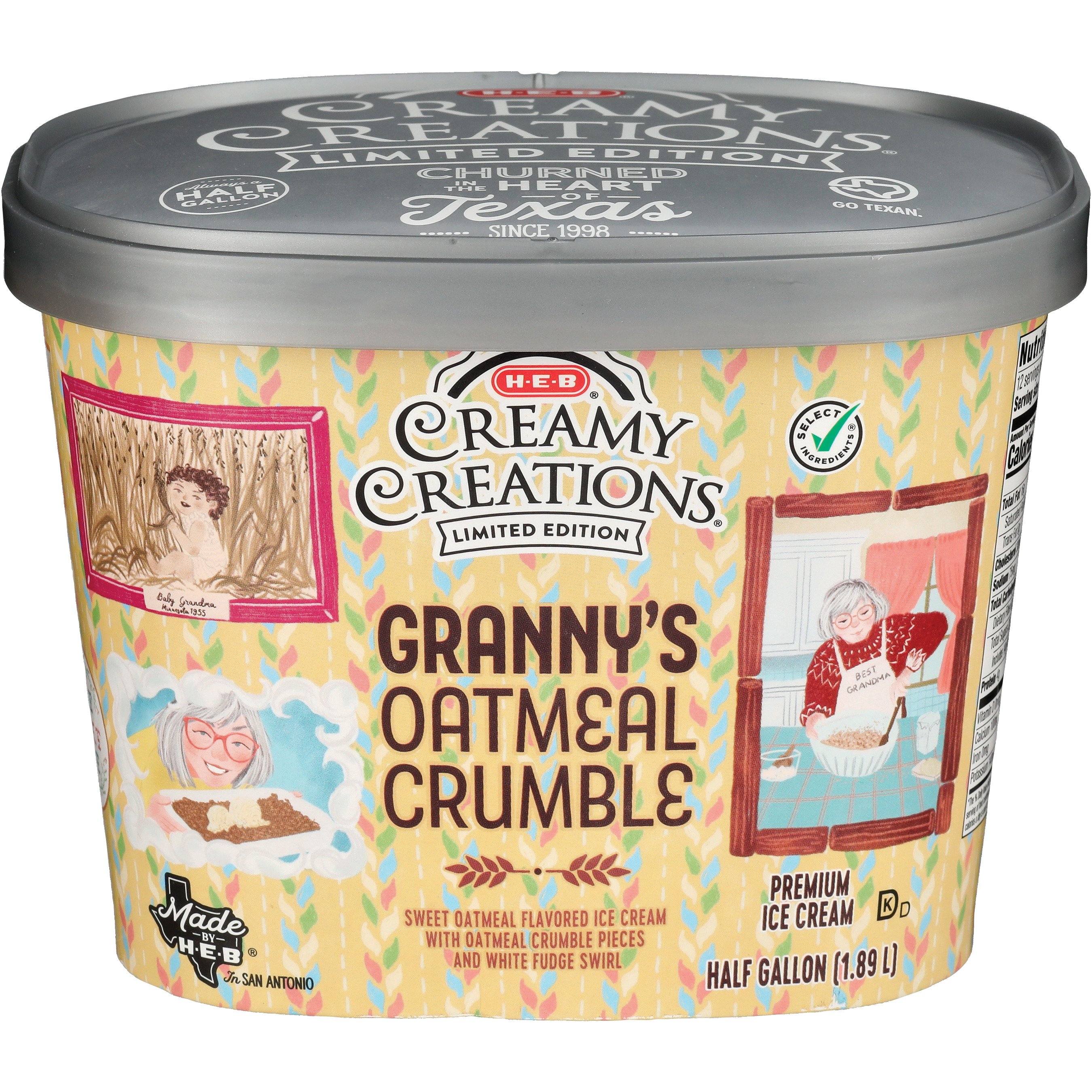 H-E-B Creamy Creations Granny’s Oatmeal Crumble Ice Cream - Shop Ice ...