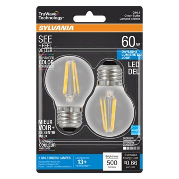 Sylvania TruWave G16.5 60-Watt Clear LED Light Bulbs - Daylight, 2 pk
