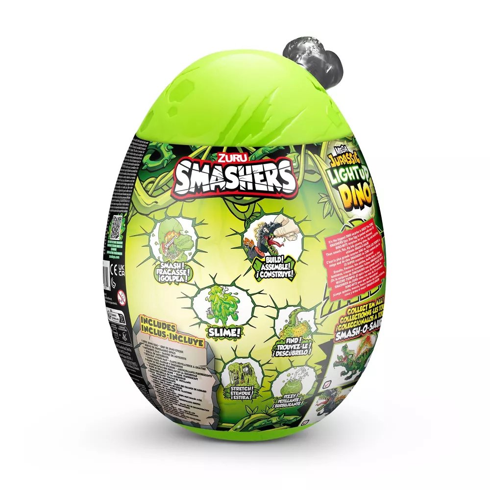 Zuru Smashers Mega Jurassic Light-Up Dino Egg T-Rex con 25 Sorprese, Vulcanizzatore, Fossile per Ragazzi e Bambini