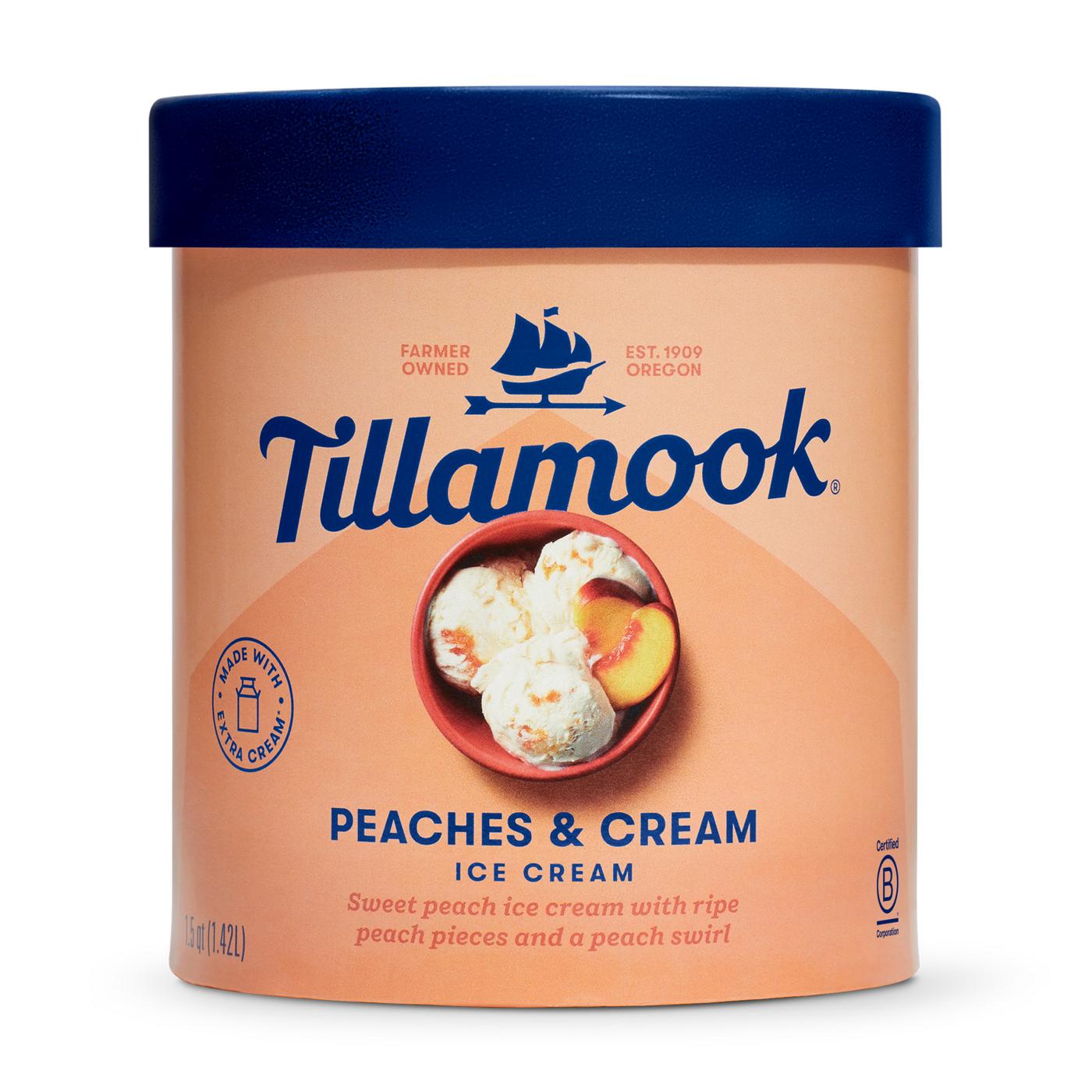 Tillamook Peaches & Cream Ice Cream; image 1 of 5