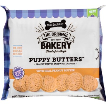 Three Dog Bakery Puppy Butters Peanut Butter Sandwich Cookies Dog Treats, 11.8 oz