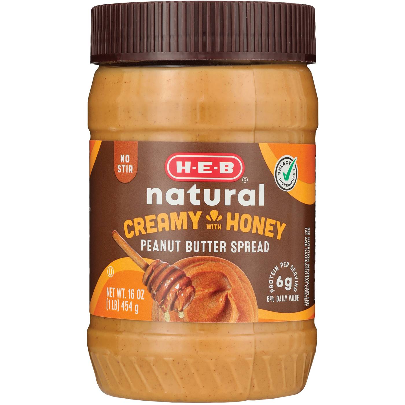 H-E-B Natural 6g Protein Creamy Peanut Butter - Honey; image 1 of 2