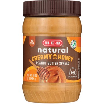 H-E-B Natural 6g Protein Creamy Peanut Butter - Honey, 16 oz