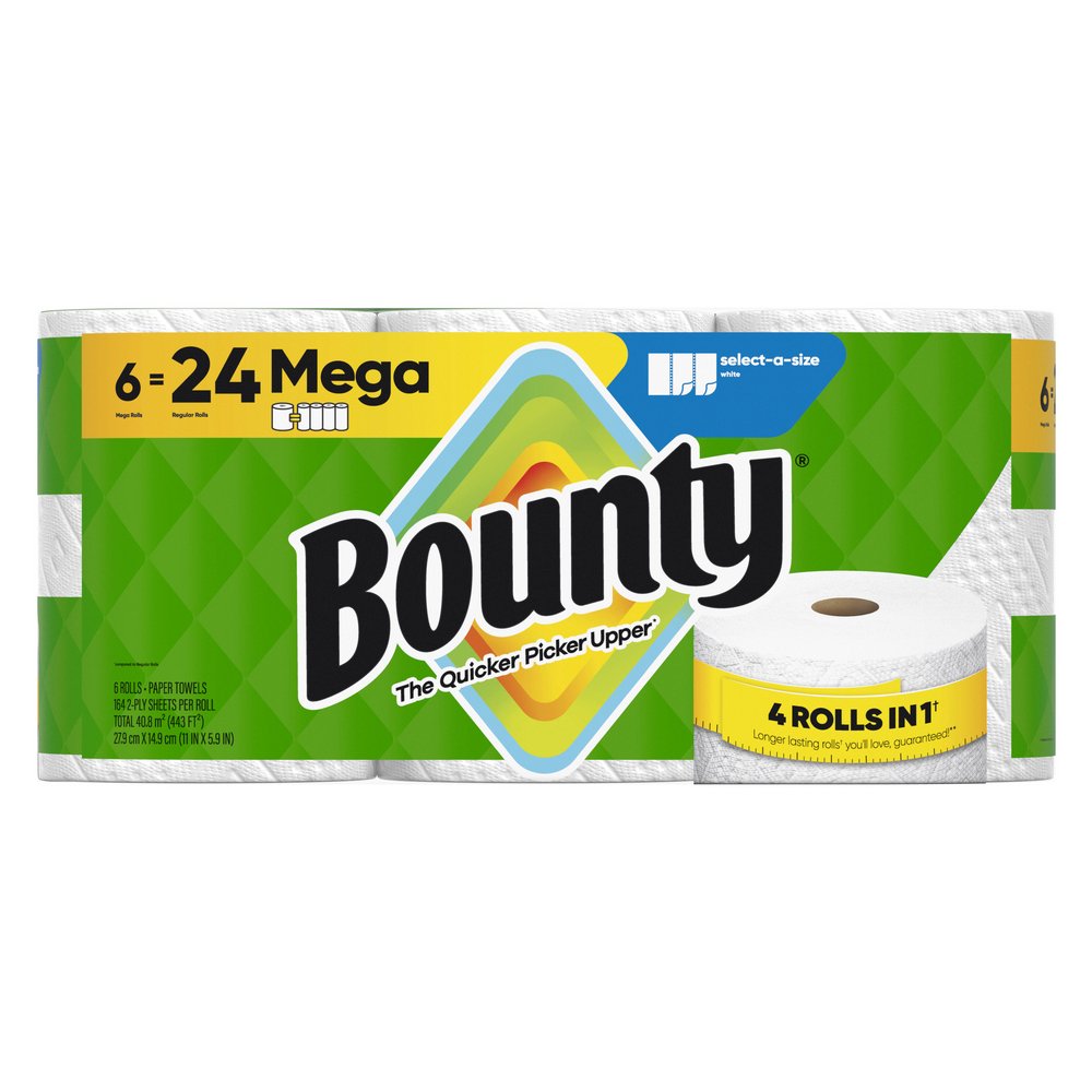Bounty Paper Towels Select-A-Size White, 6 Mega Rolls,