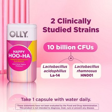 OLLY Happy Hoo-Ha Vaginal Health pH Balance 10 billion CFU Probiotic Capsules