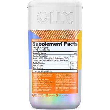 OLLY Beat The Bloat Digestive Enzyme with Ginger Capsules, 25 ct