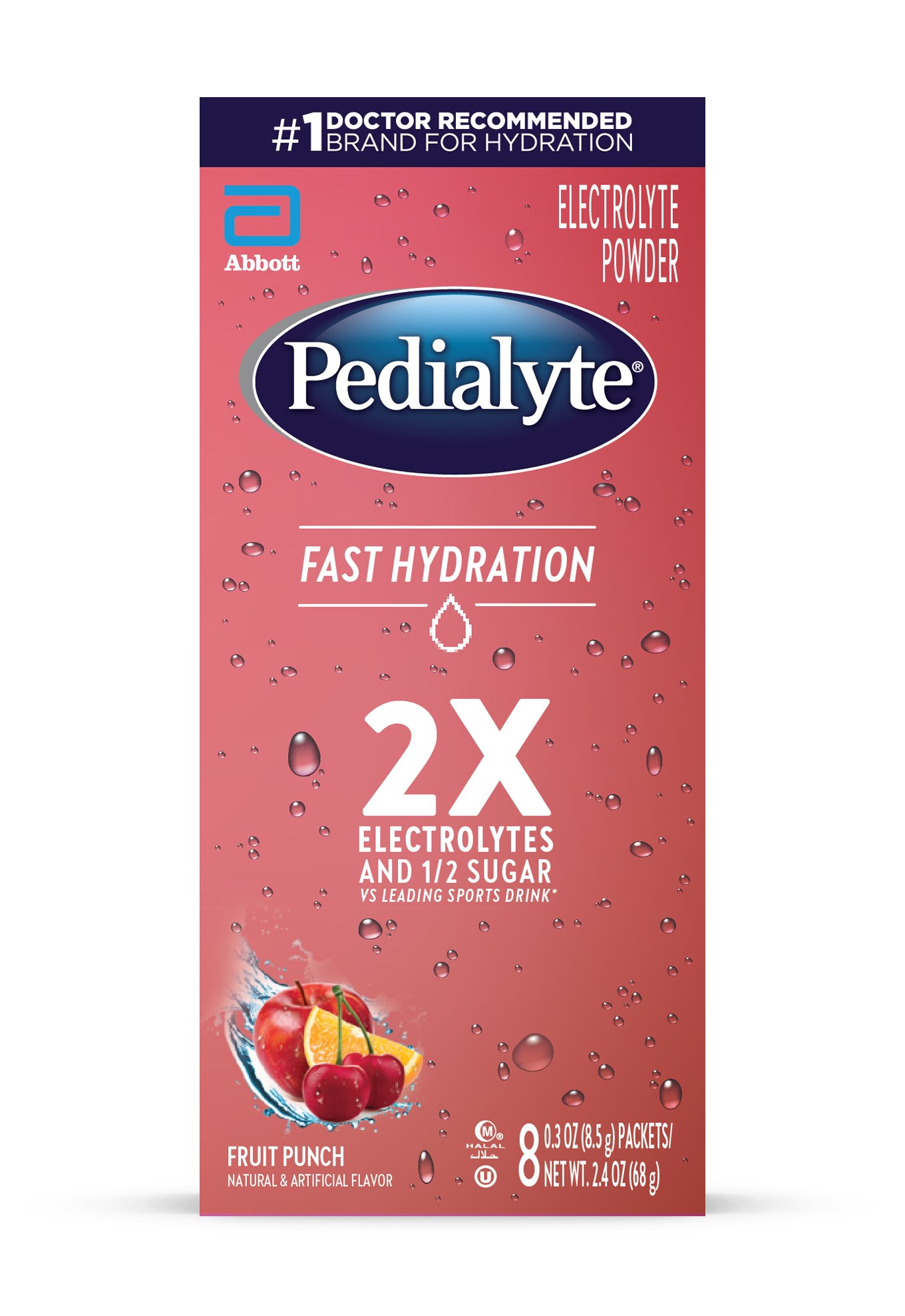 Pedialyte Fast Hydration Electrolyte Drink Mix - Fruit Punch, 8 ct