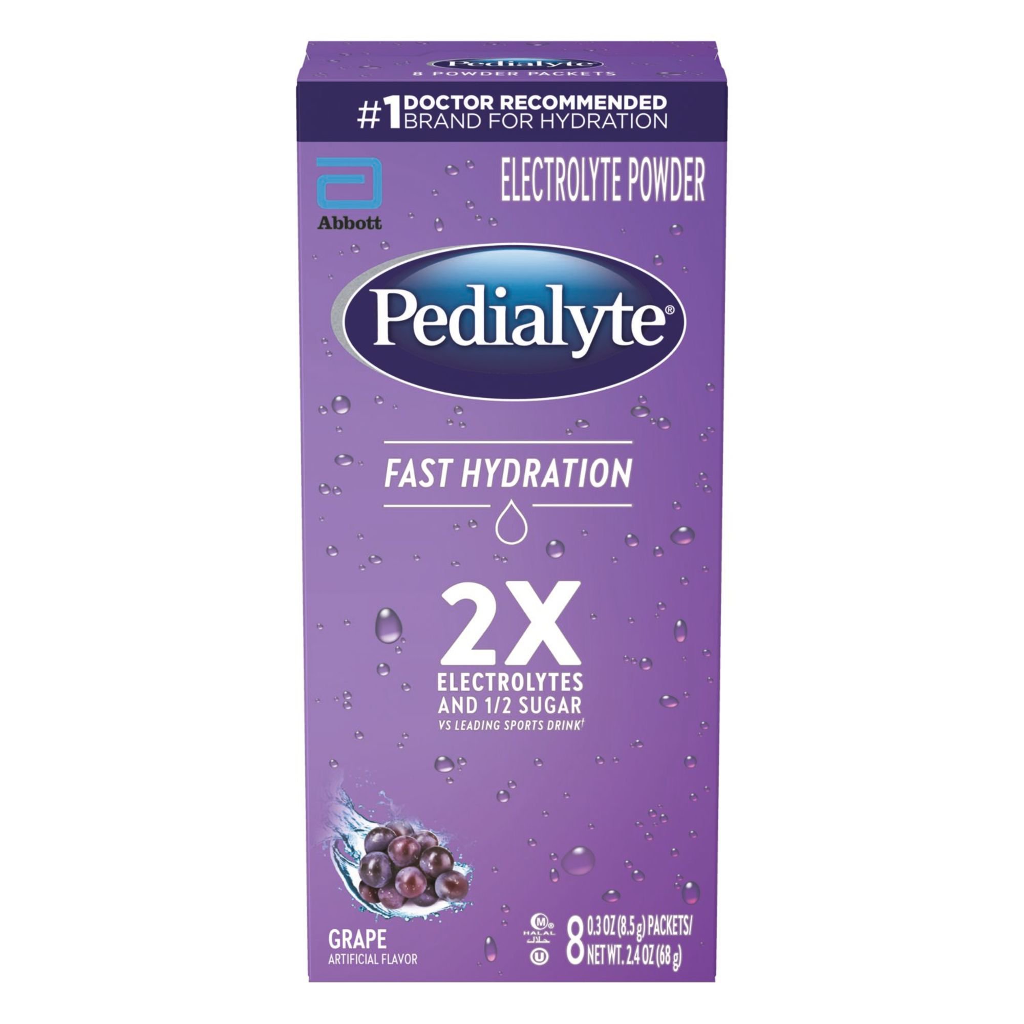 Pedialyte Fast Hydration Electrolyte Packets - Grape, 8 ct
