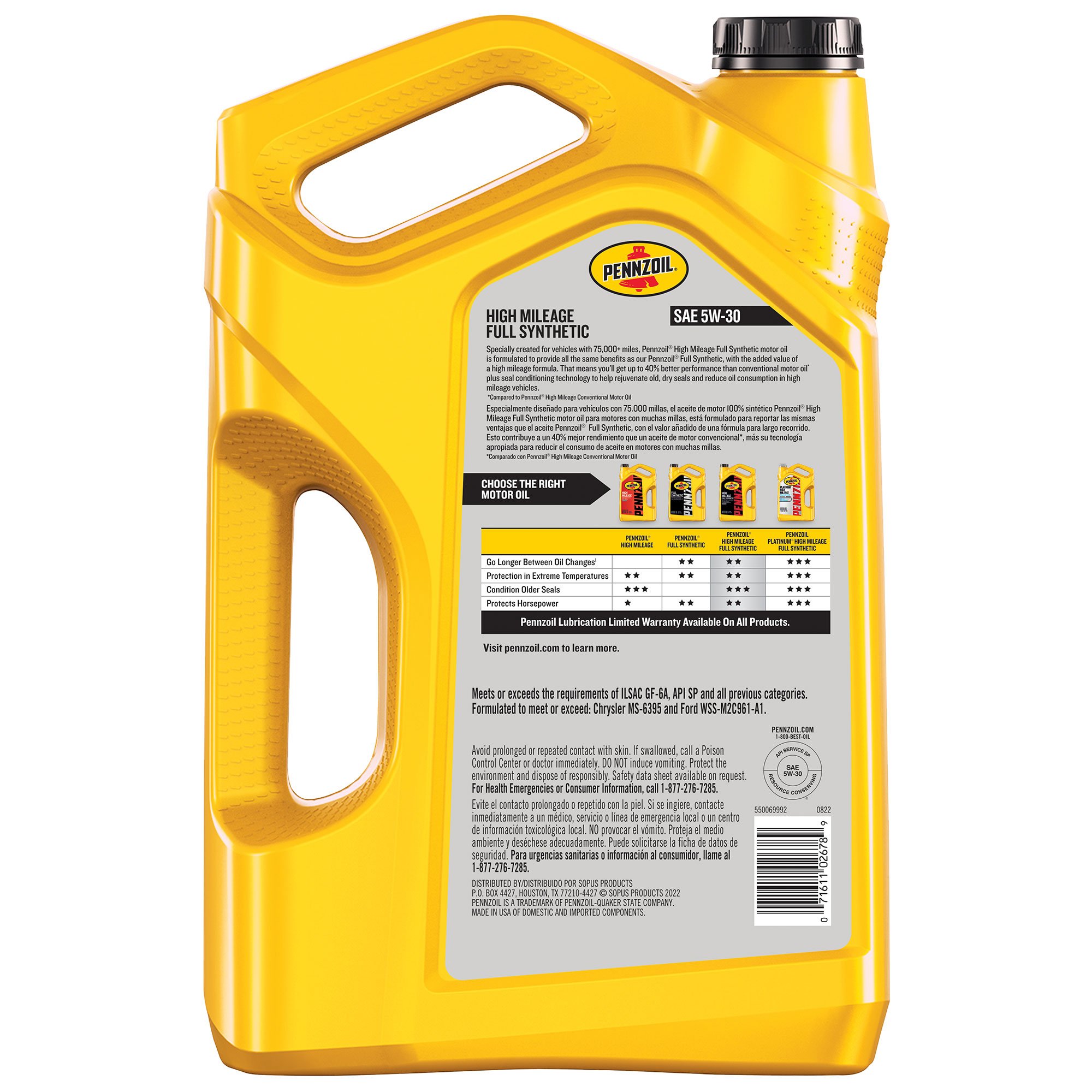 Pennzoil High Mileage Full Synthetic SAE 5W-30 Motor Oil - Shop Motor ...