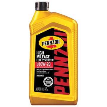 Pennzoil High Mileage Full Synthetic SAE 0W-20 Motor Oil, 1 qt