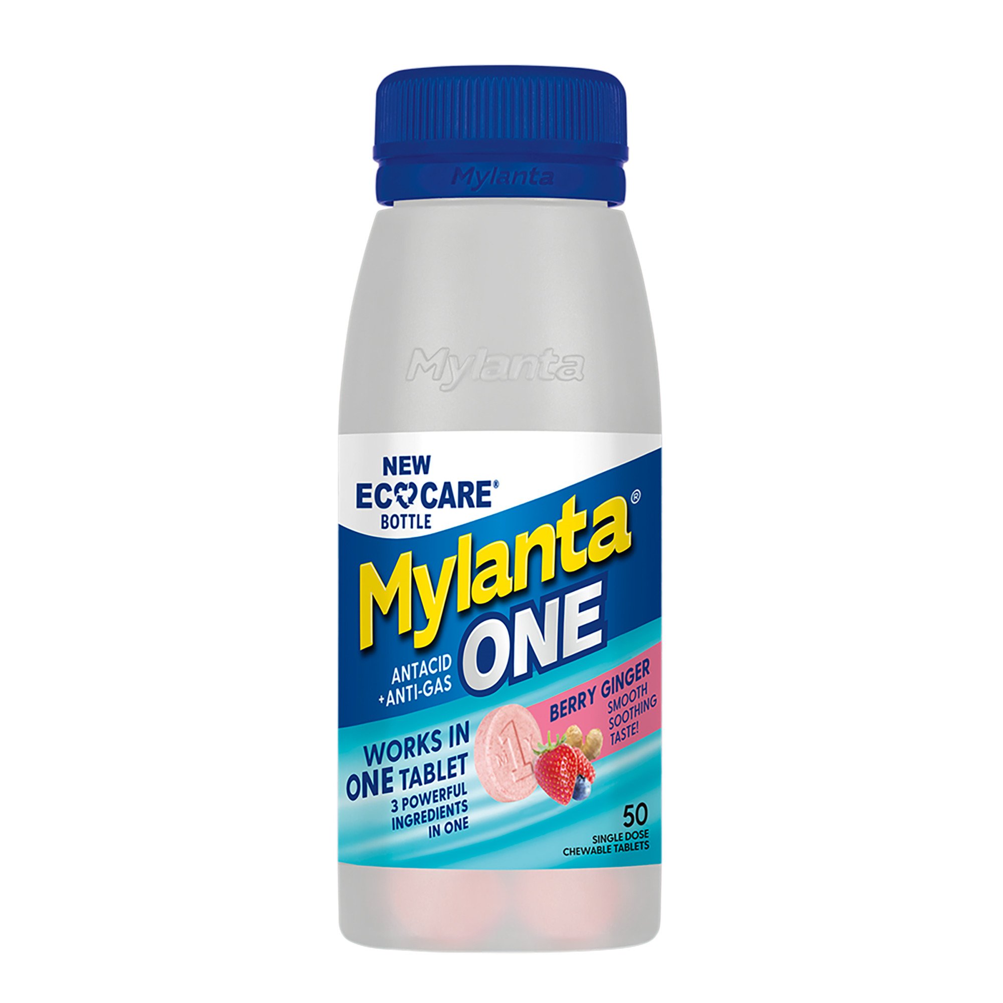 Mylanta One Antacid & Anti-Gas Chewable Tablets - Berry Ginger, 50 ct