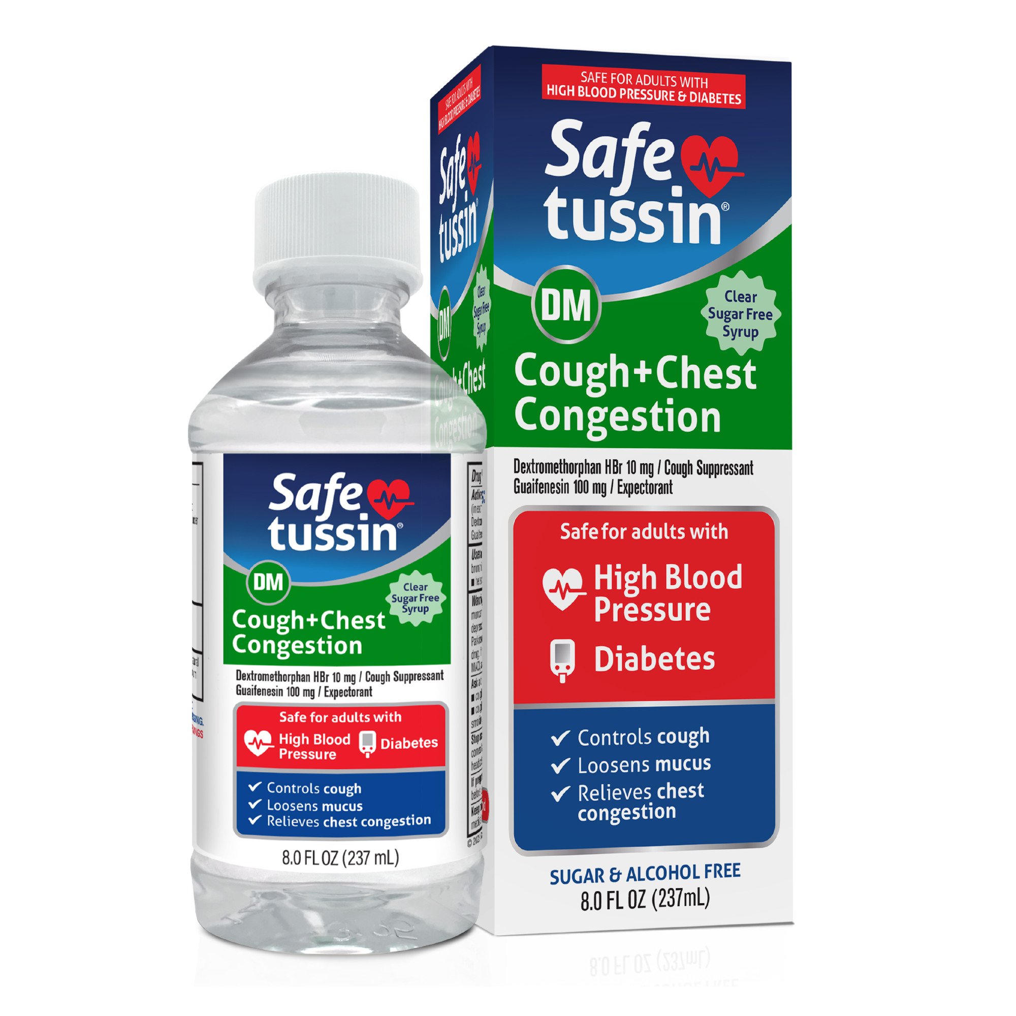 Safetussin DM Cough+Chest Congestion for High Blood Pressure & Diabetes, 8 oz