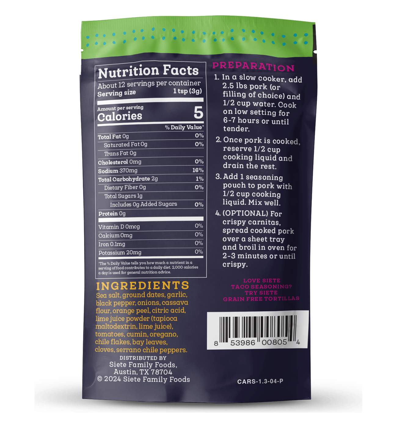 Siete Carnitas Seasoning Slow Cooker Spice; image 2 of 3