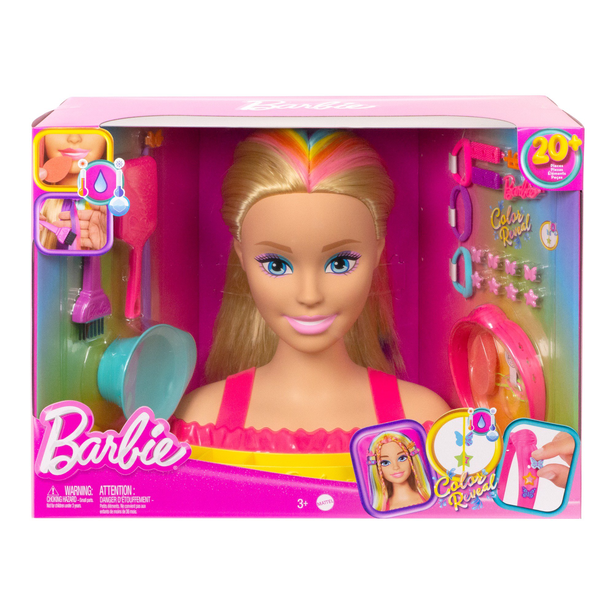 Barbie Totally Hair Neon Rainbow Deluxe Styling Head with Color Reveal ...