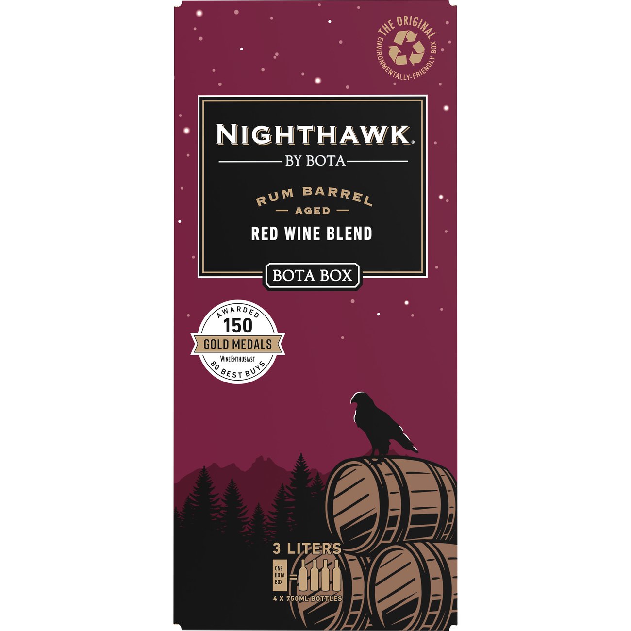 Bota Box Nighthawk Black Rum Barrel Aged Red Blend California Box Wine, 3 L