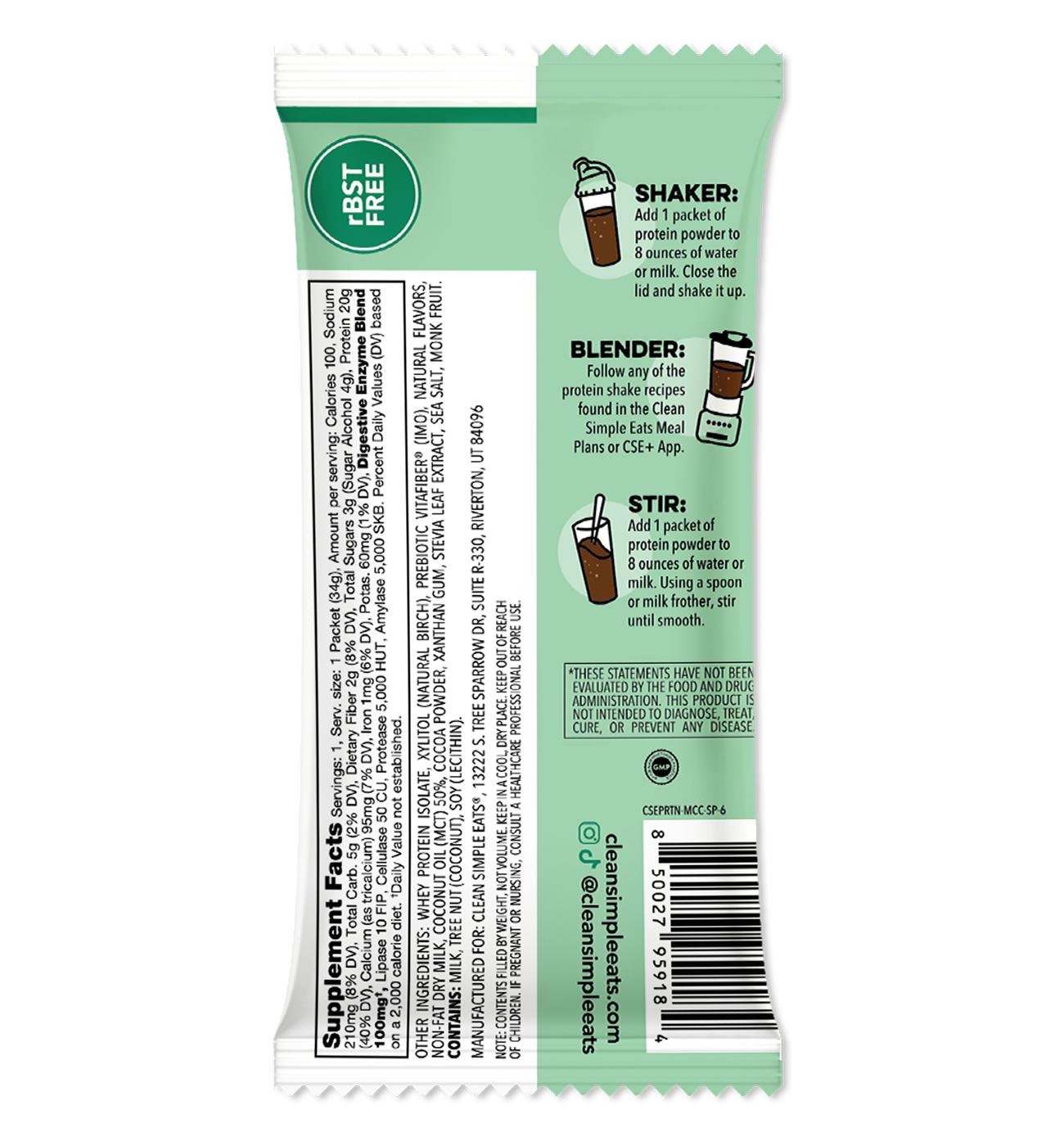 Clean Simple Eats 20g Protein Powder Packet - Mint Chocolate Cookie; image 2 of 2