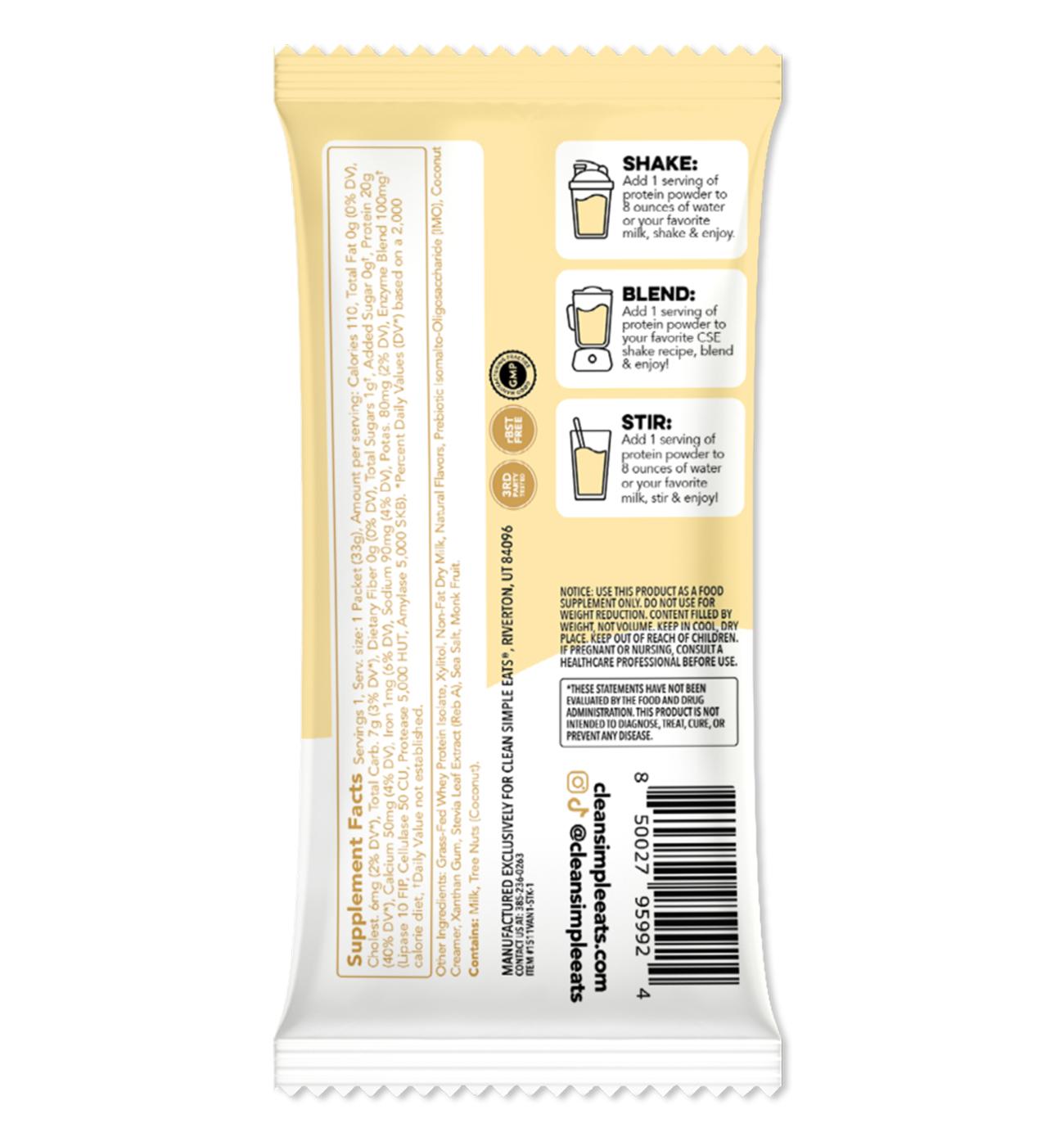 Clean Simple Eats 20g Protein Powder Packet - Simply Vanilla; image 2 of 2