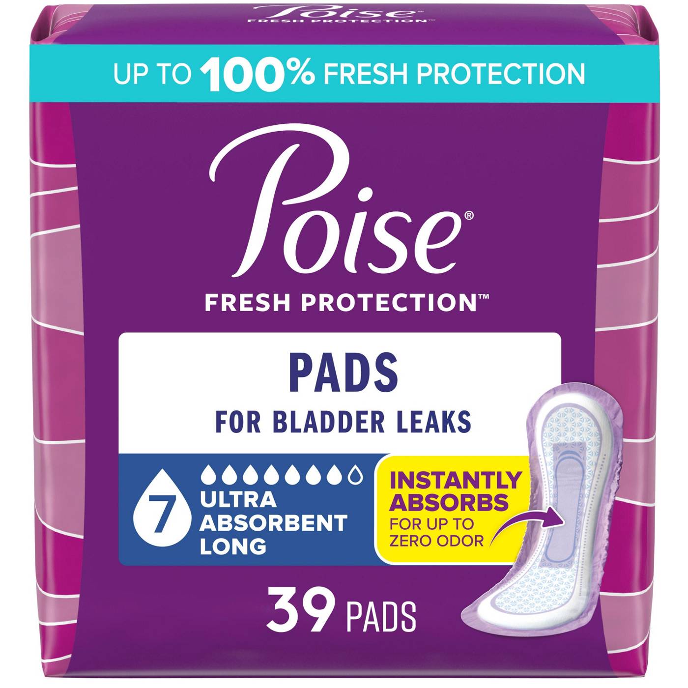 Poise Incontinence Pads, Ultra Absorbency, Long Length; image 1 of 5