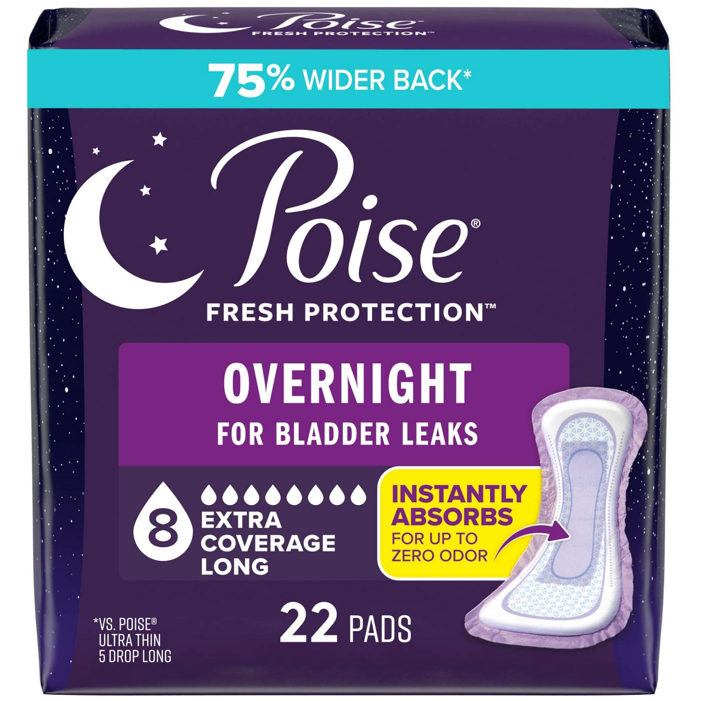 Poise Overnight Incontinence Pads, Extra Coverage; image 1 of 6
