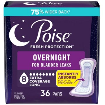 Poise Overnight Incontinence Pads, Extra Coverage, 36 ct