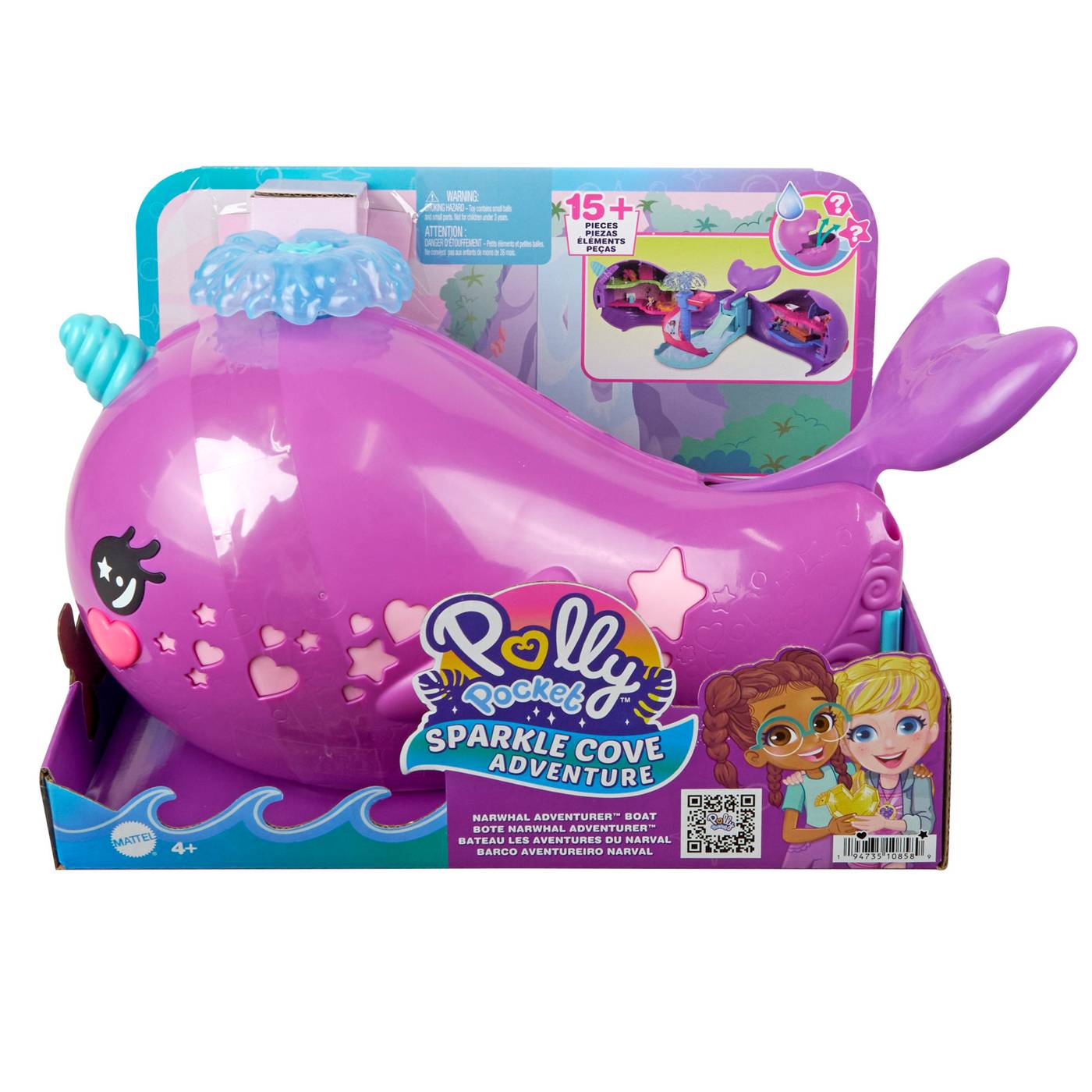 Polly Pocket Sparkle Cove Adventure Narwhal Boat Playset; image 1 of 3