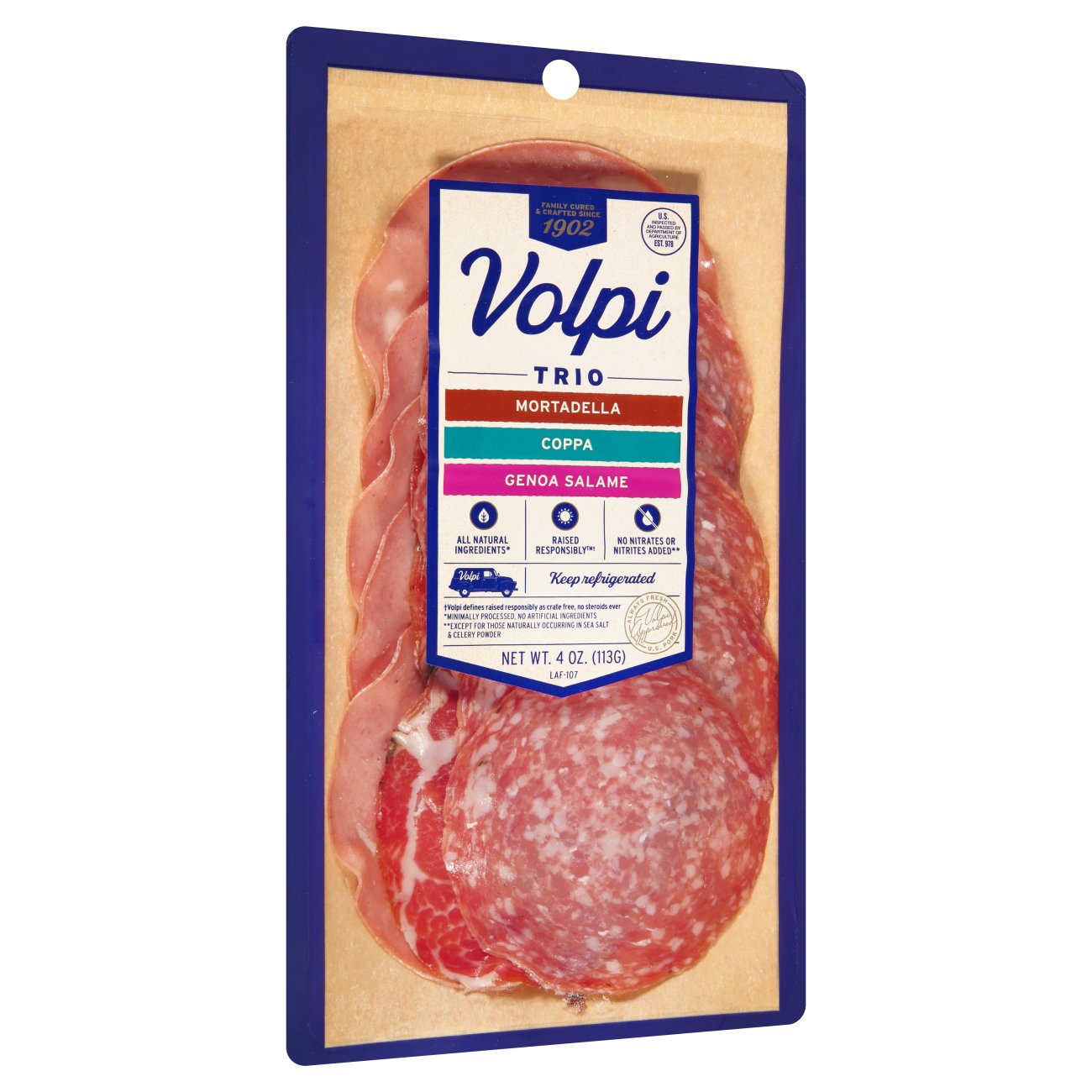Volpi Sliced Trio - Mortadella, Coppa & Genoa Salame, 4 oz