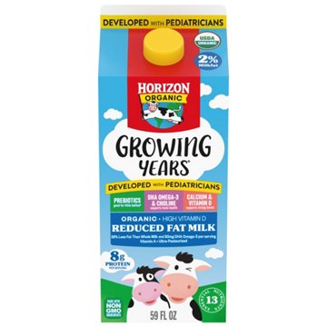 Horizon Organic Growing Years 2% Reduced Fat Prebiotics DHA Choline Milk, 59 oz