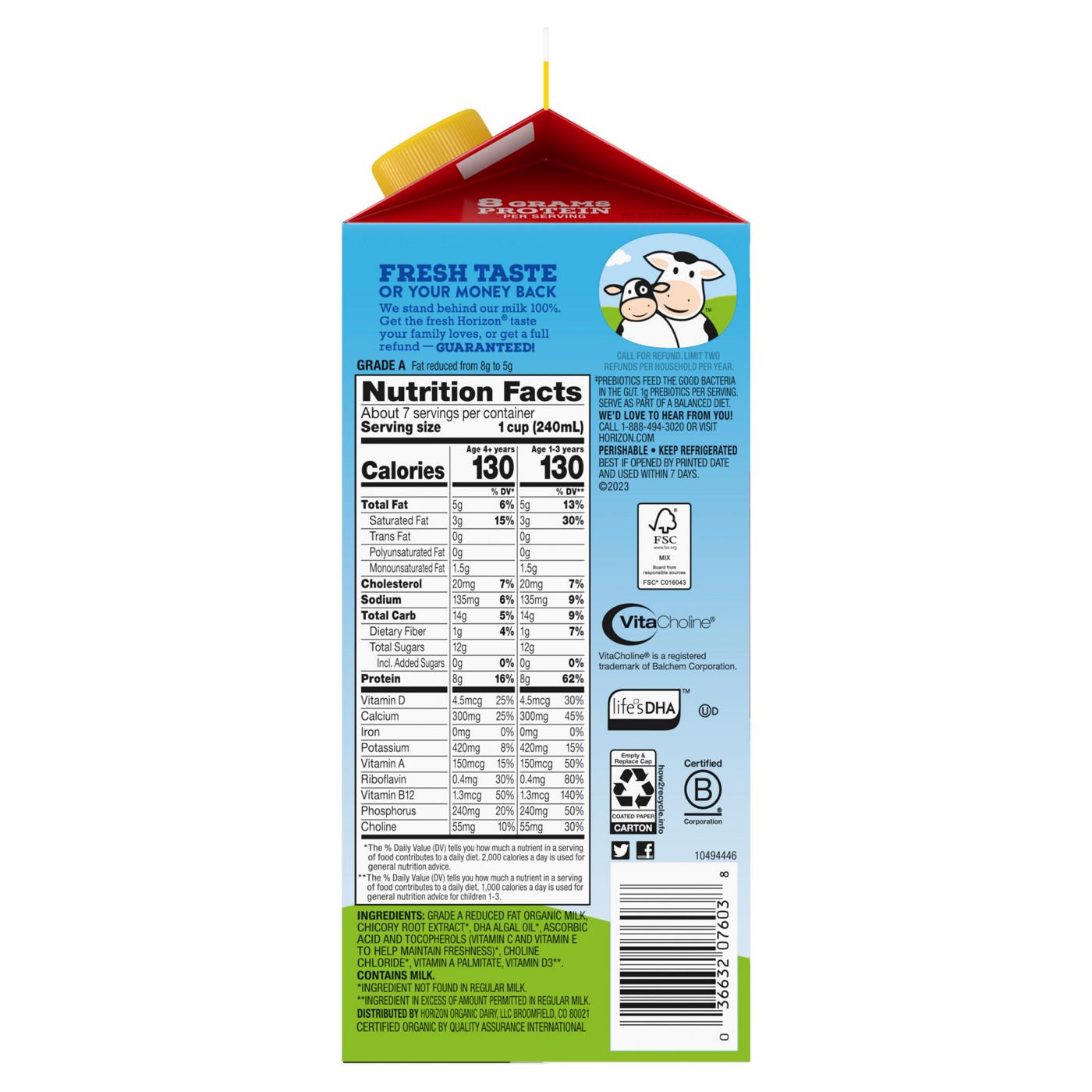 Horizon Organic Growing Years 2% Reduced Fat Prebiotics DHA Choline Milk; image 6 of 6