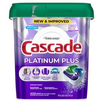 Cascade Platinum Plus Dishwasher Pods, Fresh Scent, 57 ct