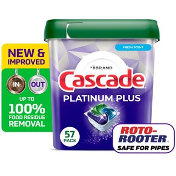 Cascade Platinum Plus Dishwasher Pods, Fresh Scent, 57 ct