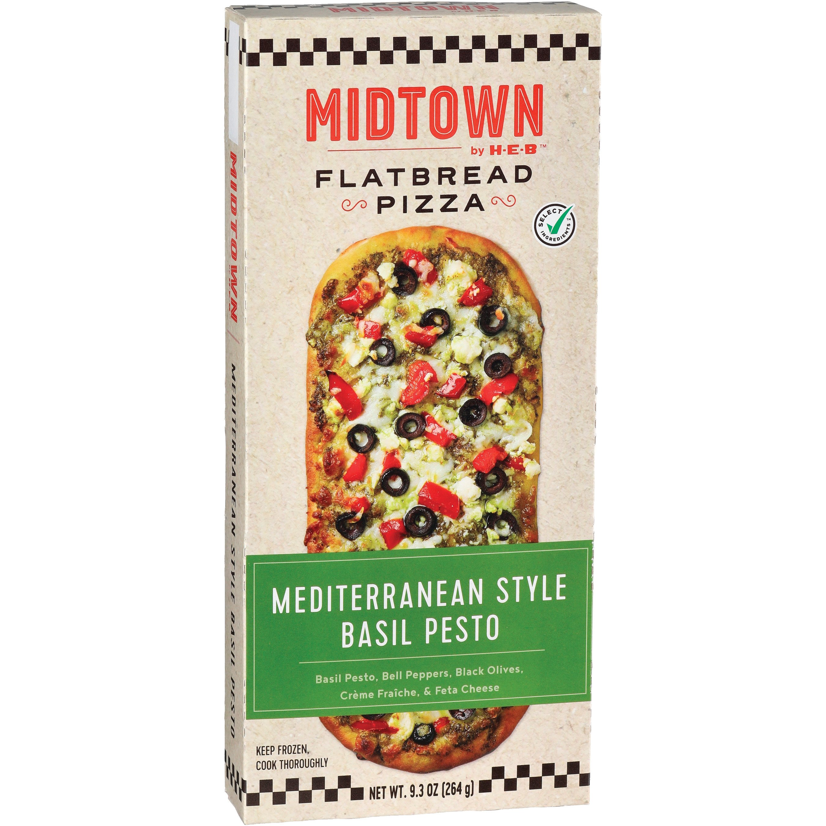 Midtown by H-E-B Frozen Flatbread Pizza - Mediterranean-Style Basil Pesto, 9.3 oz