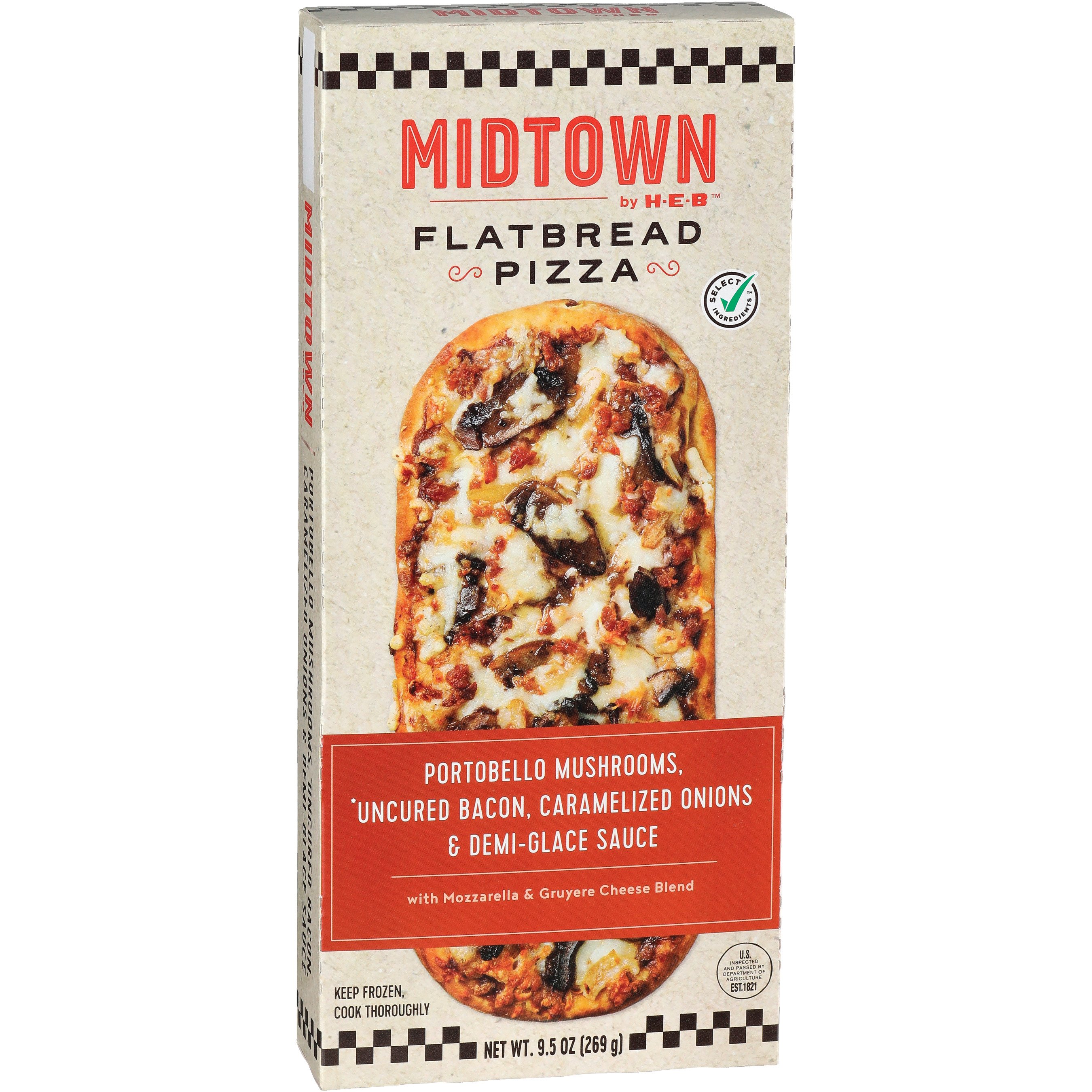 Midtown by H-E-B Frozen Flatbread Pizza - Uncured Bacon & Mushroom, 9.55 oz