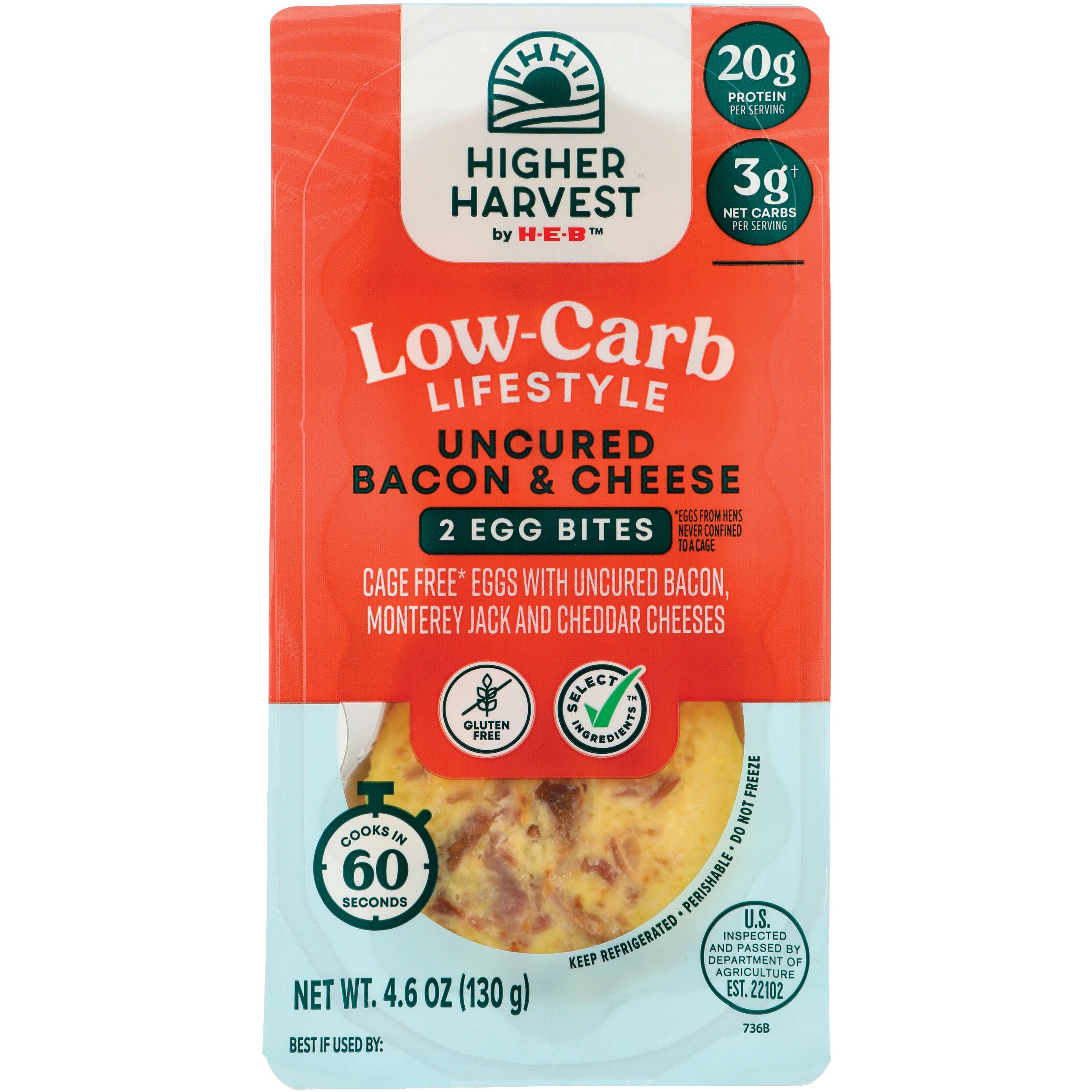 Higher Harvest by H-E-B Low-Carb Lifestyle Egg Bites – Uncured Bacon & Cheese, 2 ct