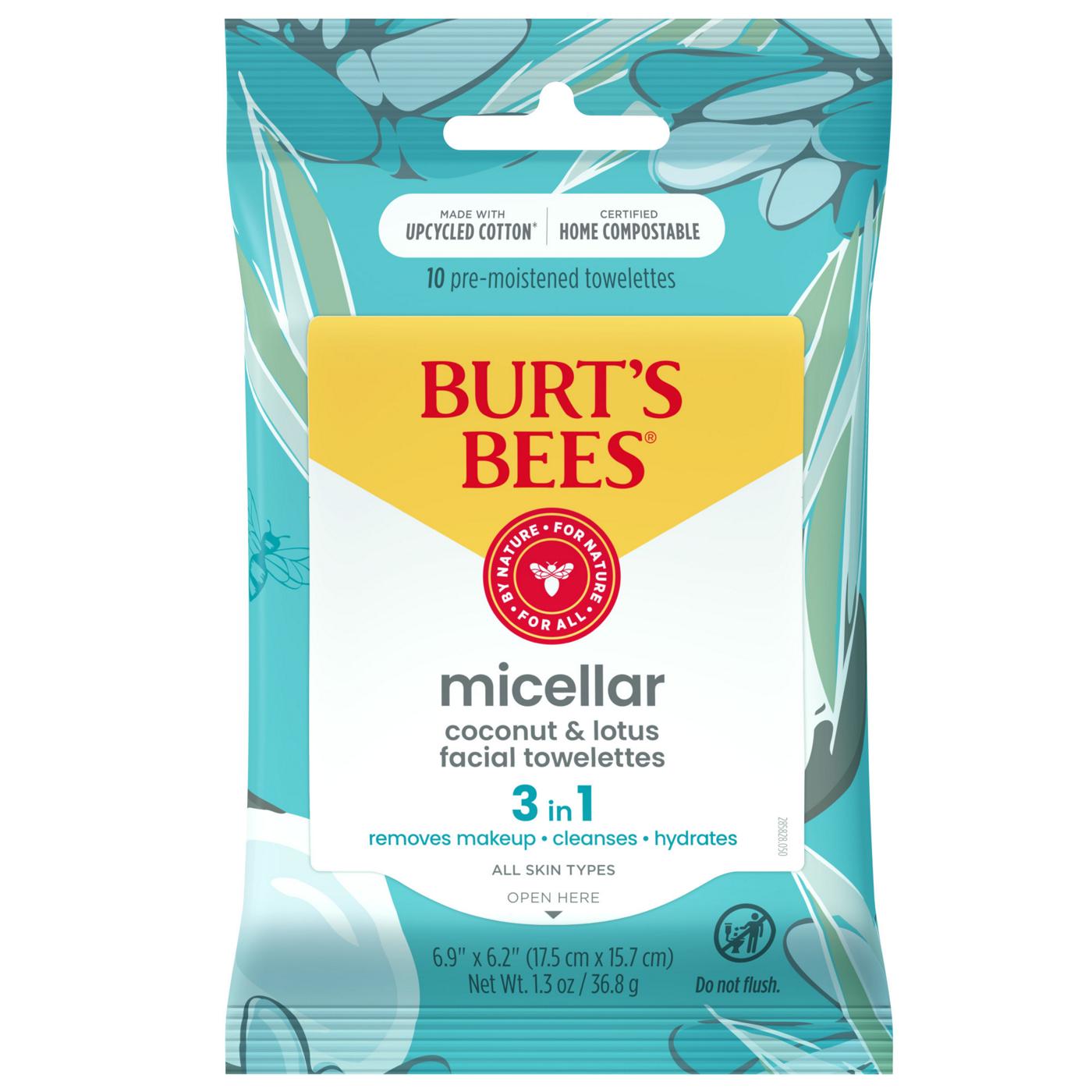 Burt's Bees Micellar 3-in-1 Facial Towelettes - Coconut & Lotus Water; image 1 of 11