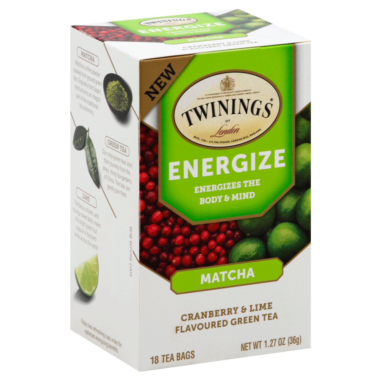 Twinings Energize Matcha Cranberry & Lime Green Tea, 18 ct