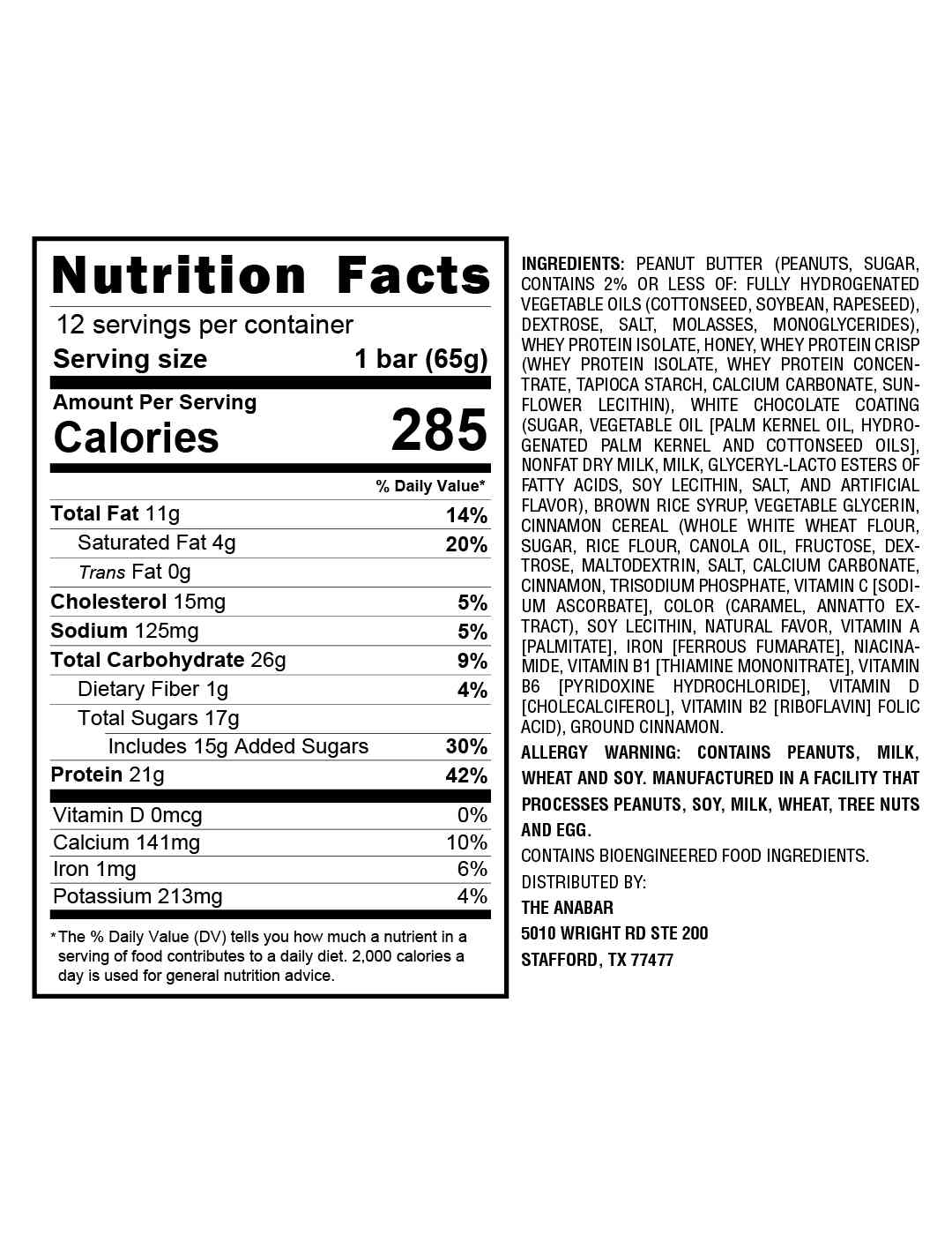 Anabar 21g Protein Performance Bar - White Chocolate Cinnamon Swirl Crunch; image 2 of 2