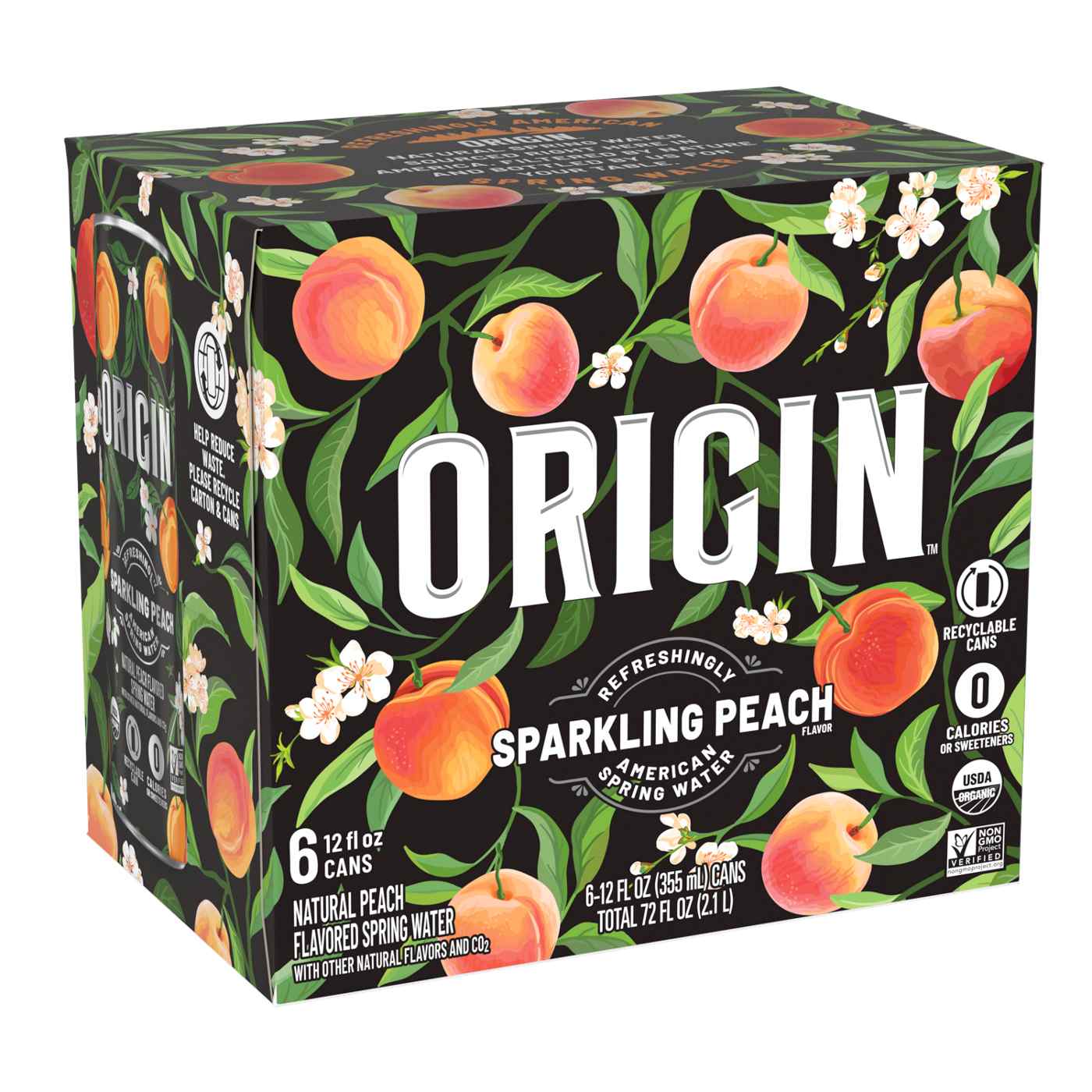 Origin Sparkling Peach Spring Water 12 oz Cans; image 1 of 2