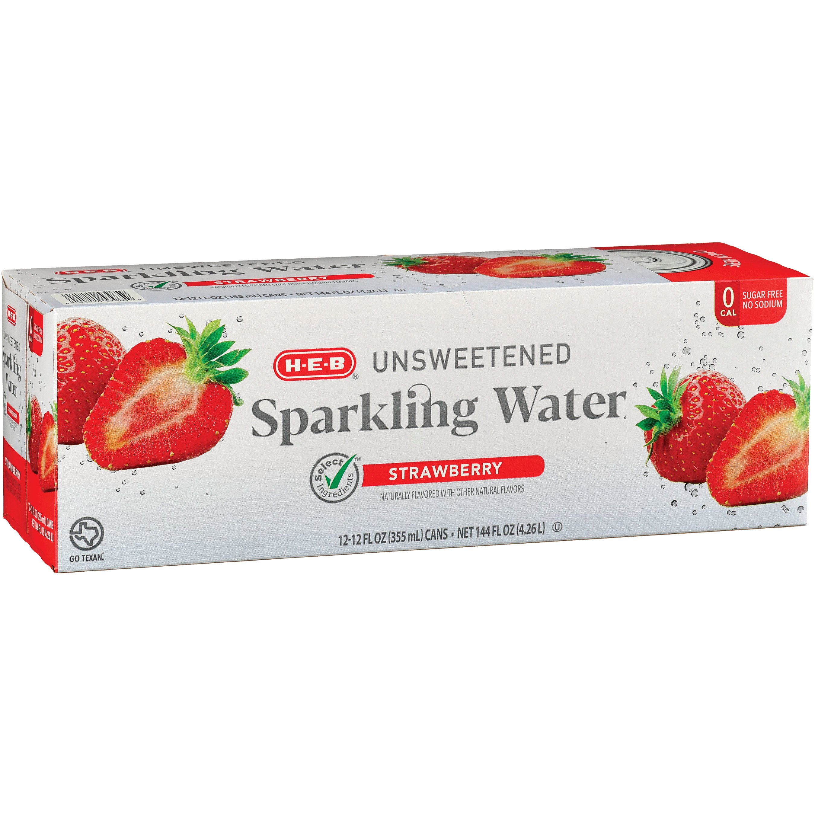 H-E-B Unsweetened Strawberry Sparkling Water 12 Pk Cans - Shop Water At ...