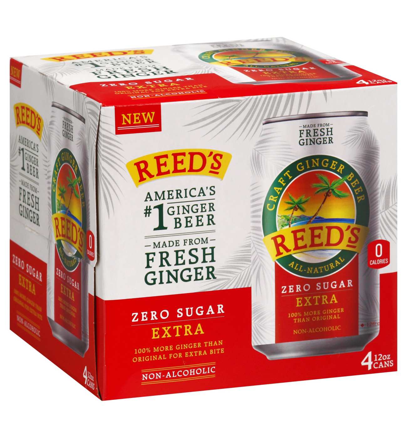 Reed's Zero Sugar Extra Ginger Non-Alcoholic Beer 12 oz Cans; image 1 of 2