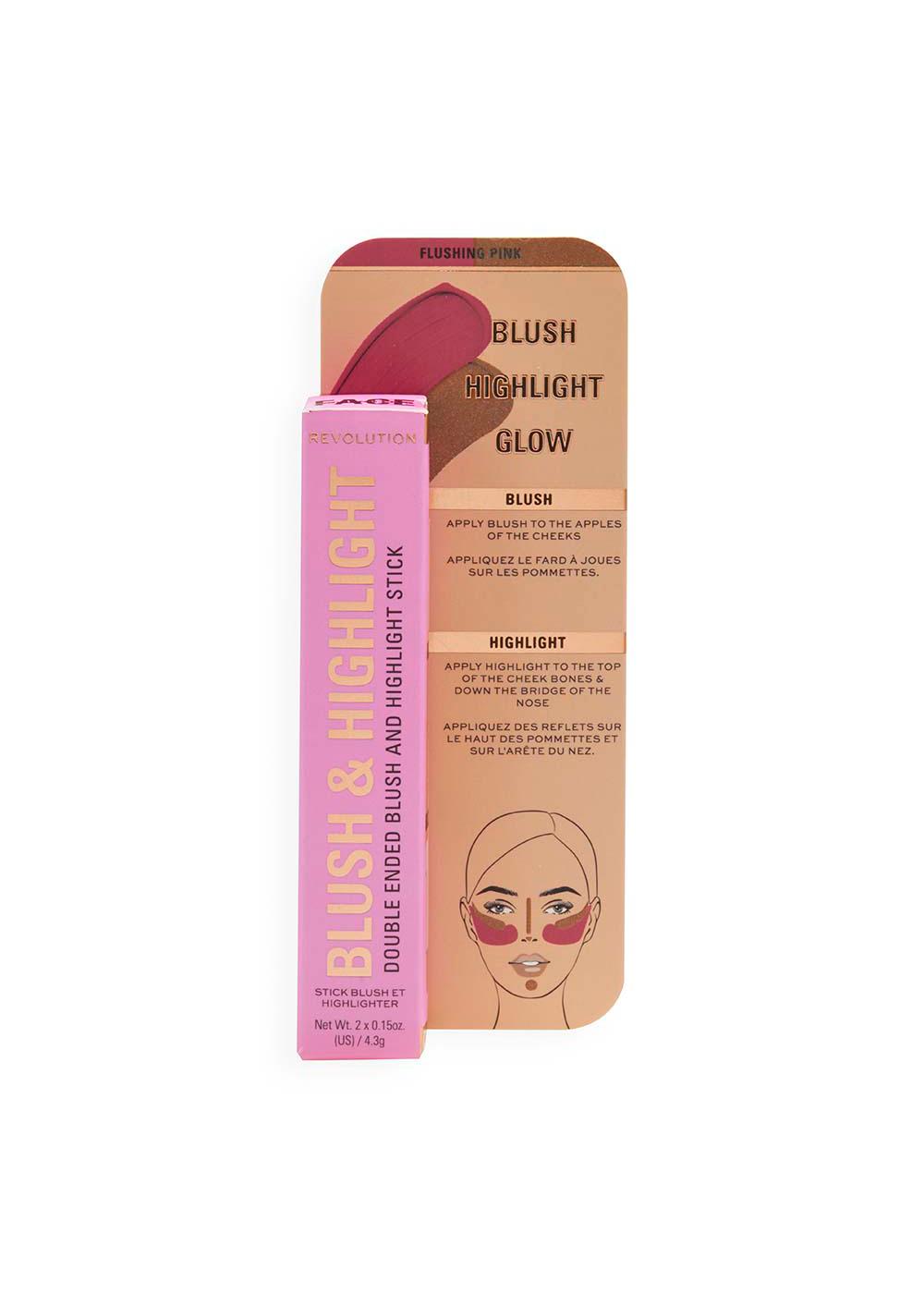 Makeup Revolution Double Ended Blush & Highlight Stick - Flushing Pink; image 1 of 4