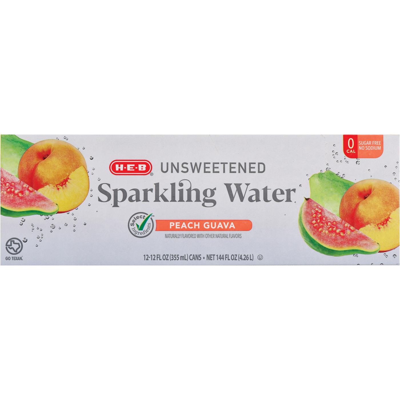 H-E-B Unsweetened Peach Guava Sparkling Water 12 pk Cans; image 1 of 2