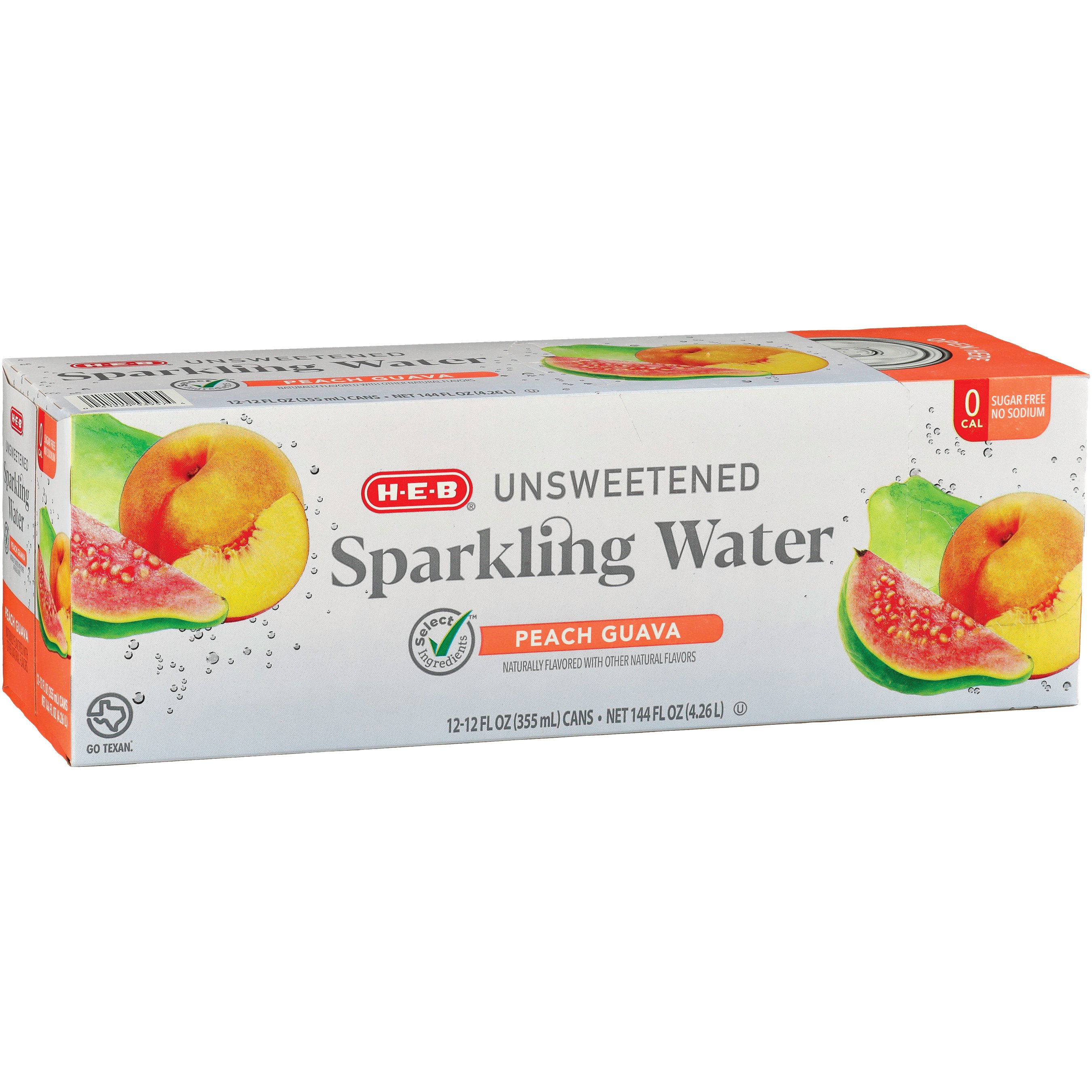 H-E-B Unsweetened Peach Guava Sparkling Water 12 Pk Cans - Shop Water ...