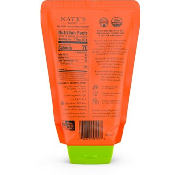 Nate's Honey 100% Pure Organic Raw Unfiltered Honey Pouch, 14 oz