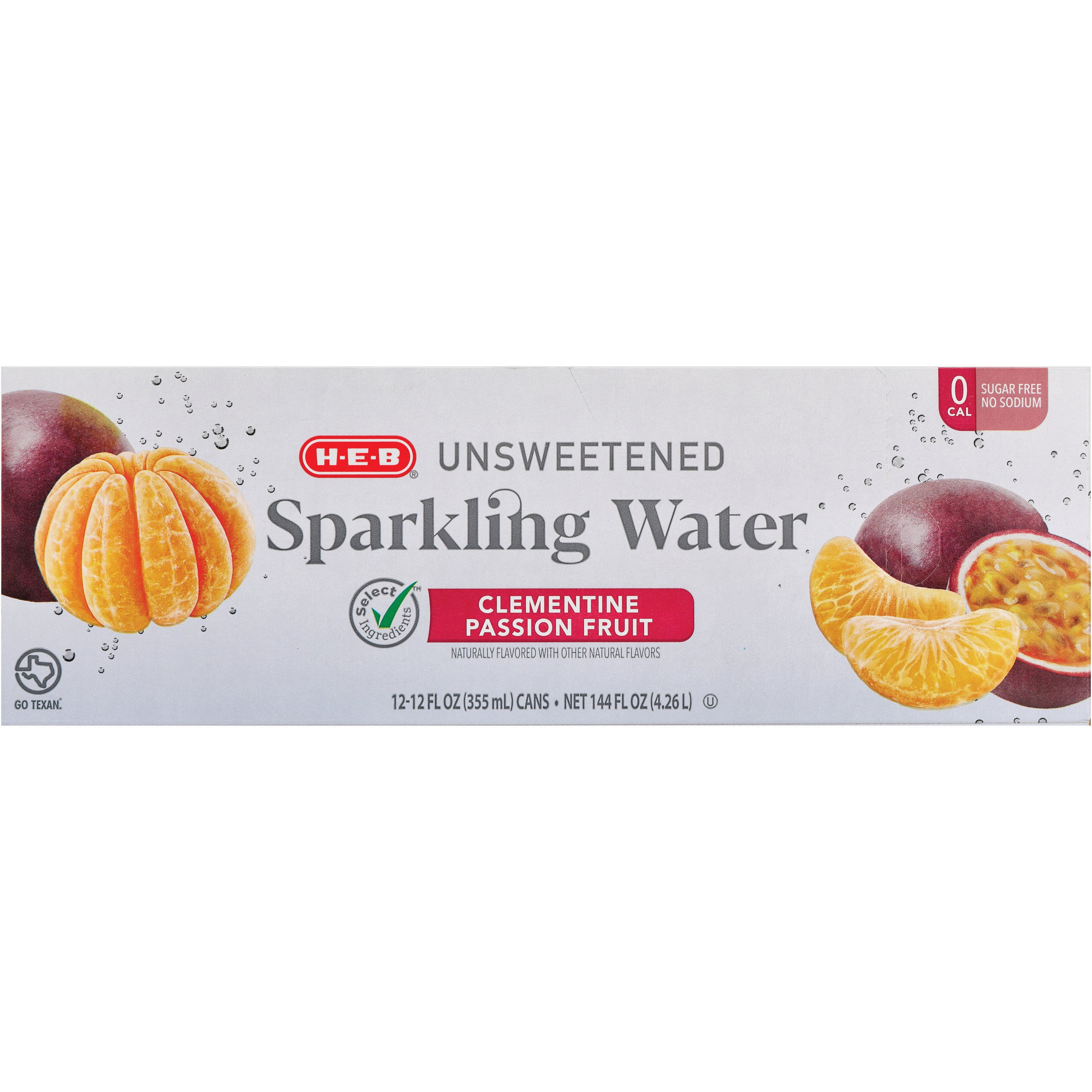 H-E-B Unsweetened Clementine Passion Fruit Sparkling Water 12 pk Cans, 12 oz