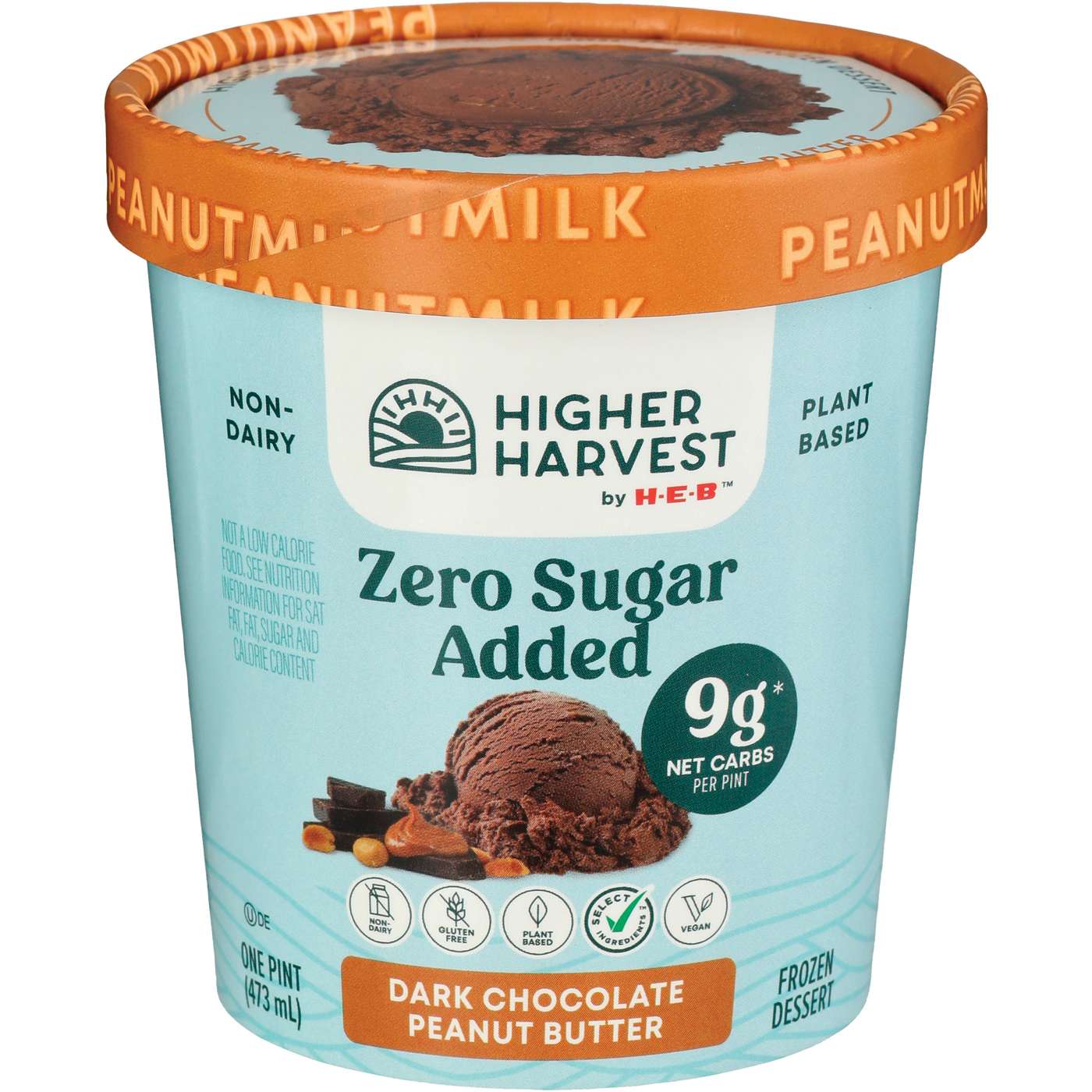 Higher Harvest by H-E-B Zero Sugar Added Non-Dairy Frozen Dessert - Dark Chocolate Peanut Butter; image 1 of 2