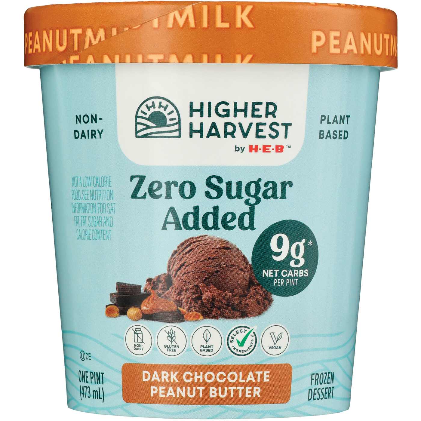 Higher Harvest by H-E-B Zero Sugar Added Non-Dairy Frozen Dessert - Dark Chocolate Peanut Butter; image 2 of 2