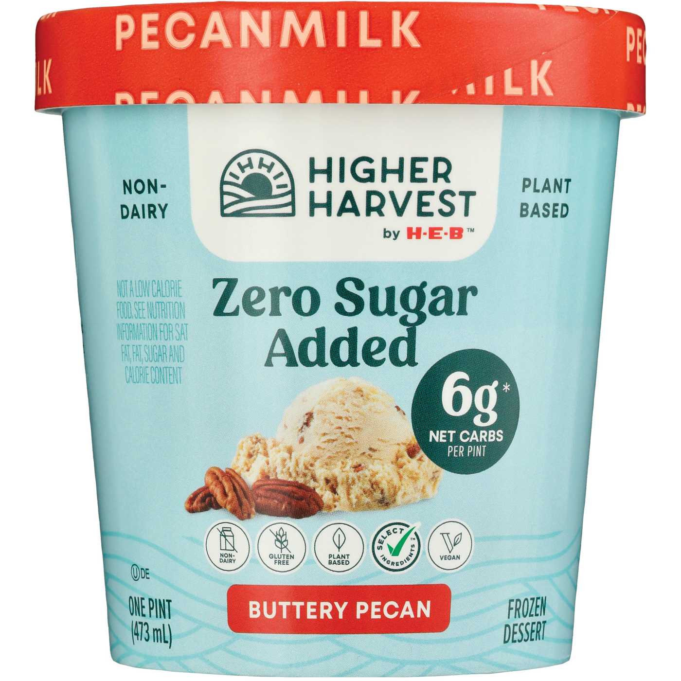 Higher Harvest by H-E-B Zero Sugar Added Non-Dairy Frozen Dessert - Buttery Pecan; image 2 of 2